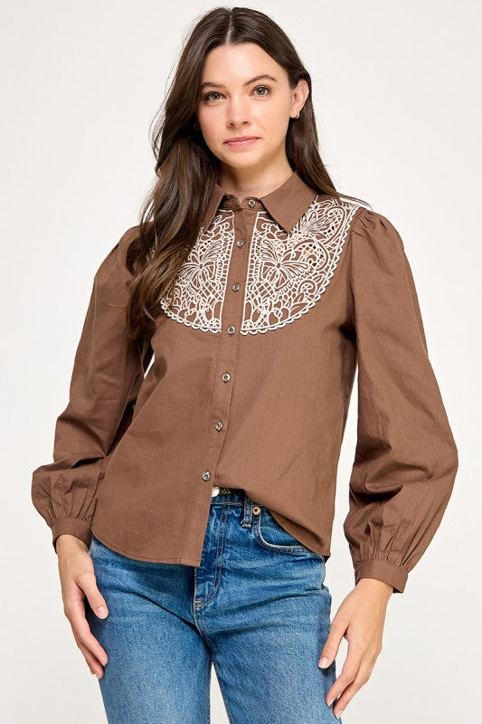 Brown Embroidery Shirt