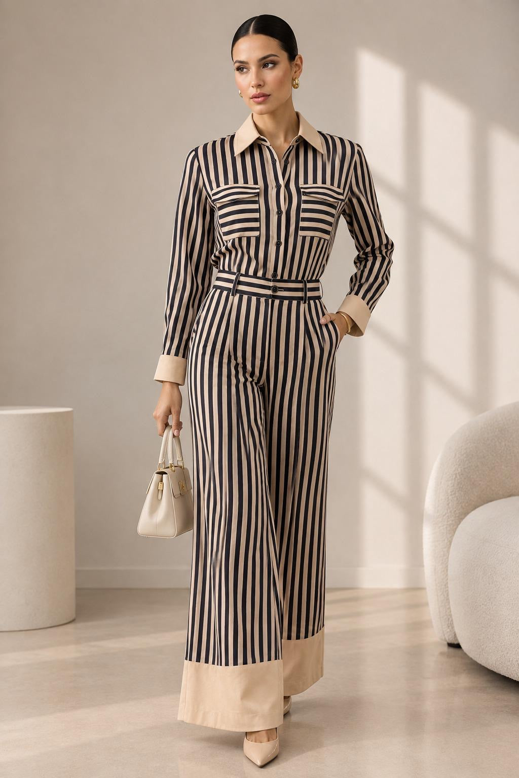Stripe Khaki Set