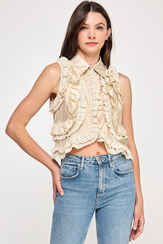 Pre-order mayo 12 Khaki Ruffle & Lace Top
