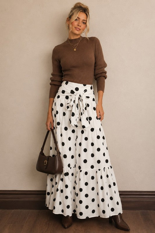 Pre-order Agosto 10 White/Black Polka Wide Leg Pant