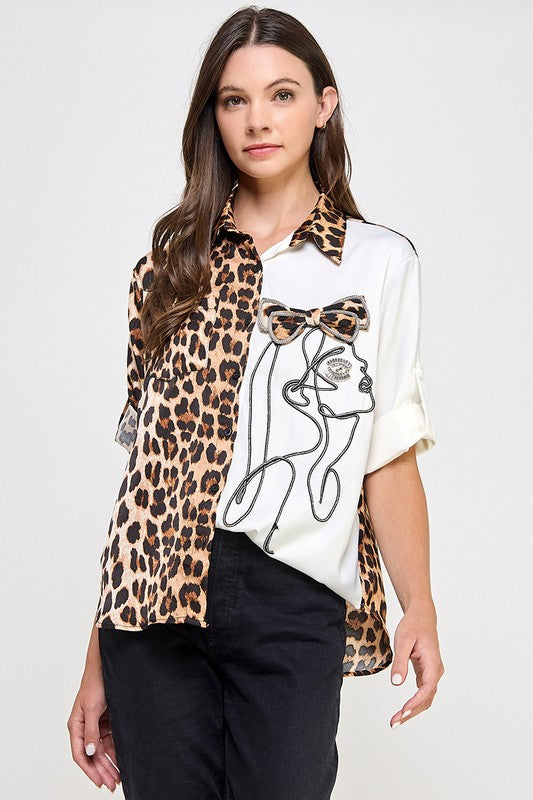 White Animal Print Face Top