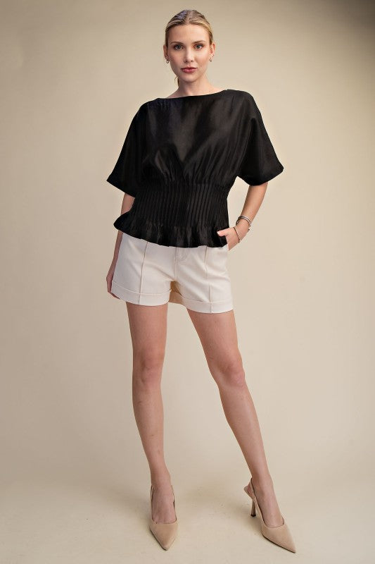 Boat Neck Black Blouse