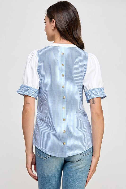 White Ribbon Detail Back Button Down Shirt