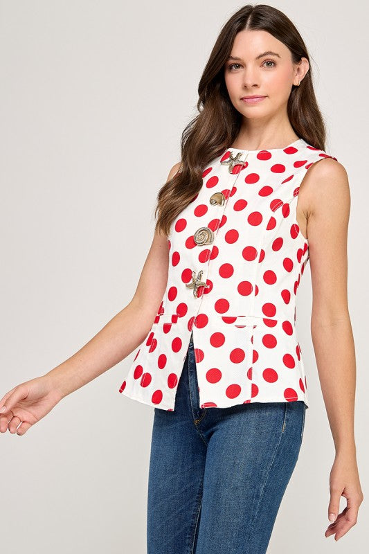 Pre-order Oct 11 Red Polka Dot Vest Top