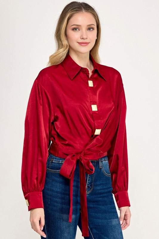 Pre-order Nov 2 Red Wrap Satin Blouse