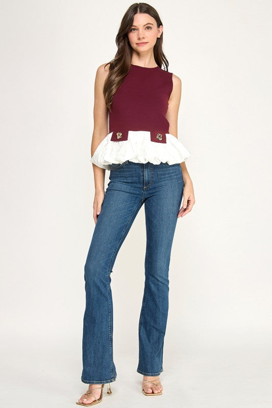 Burgundy Peplum T-Shirt