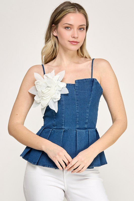 Denim Flower Peplum