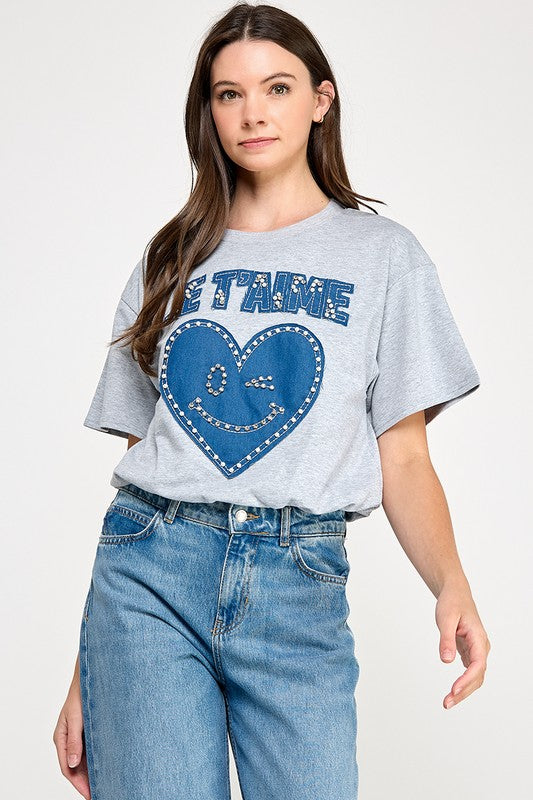 Grey Je T’aime (Te Amo en francés) T- Shirt