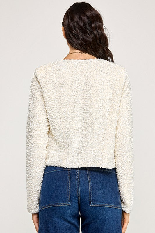 Ivory Sequins Bow Cardigan