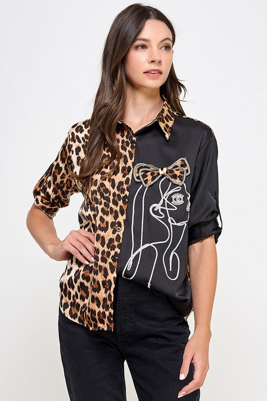 Black Animal Print Face Top