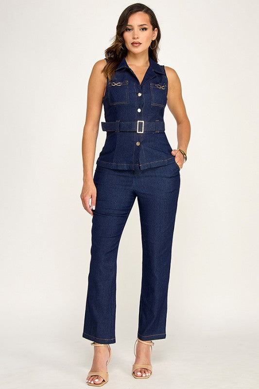 Pre-Order June 8 Dark Denim Vest & Pant Set