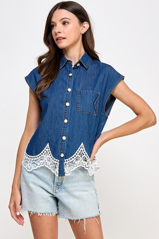 Dark Denim Lace Trim Shirt