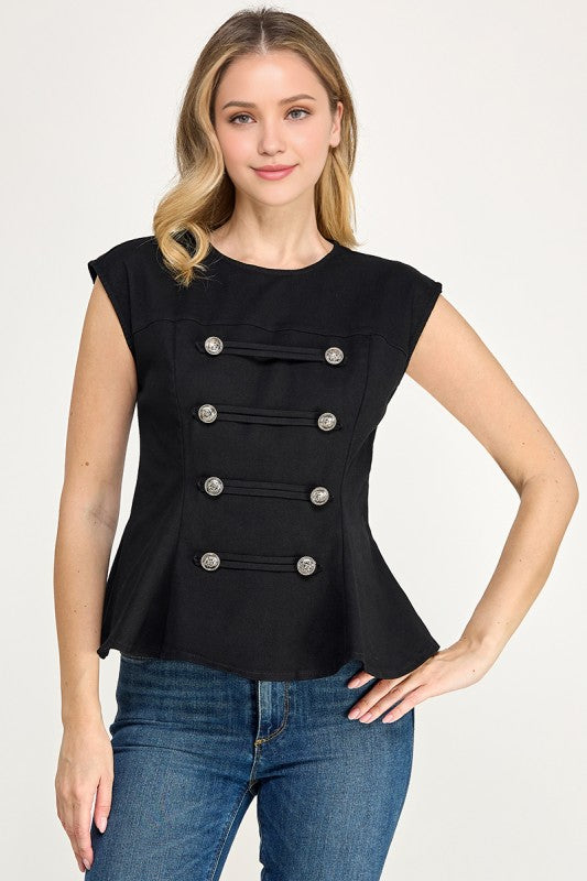 Pre-order Agosto 10 Black Military Peplum Top