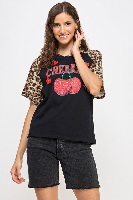 Black Animal Print Cherry T-Shirt