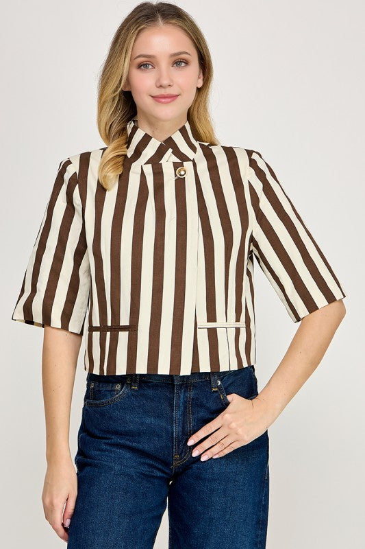 Pre-order Sept 21 Brown Vertical Stripe Jacket