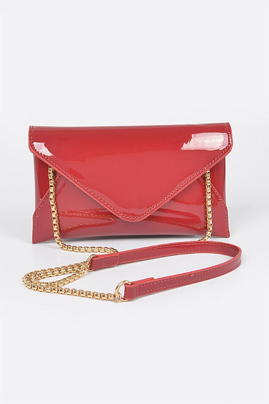 Red Enamel Envelope Clutch