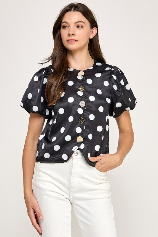 Black Polka Dot Lurex Top