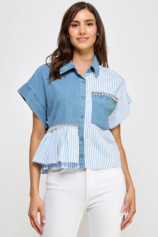 Color Block Blue stripe Shirt