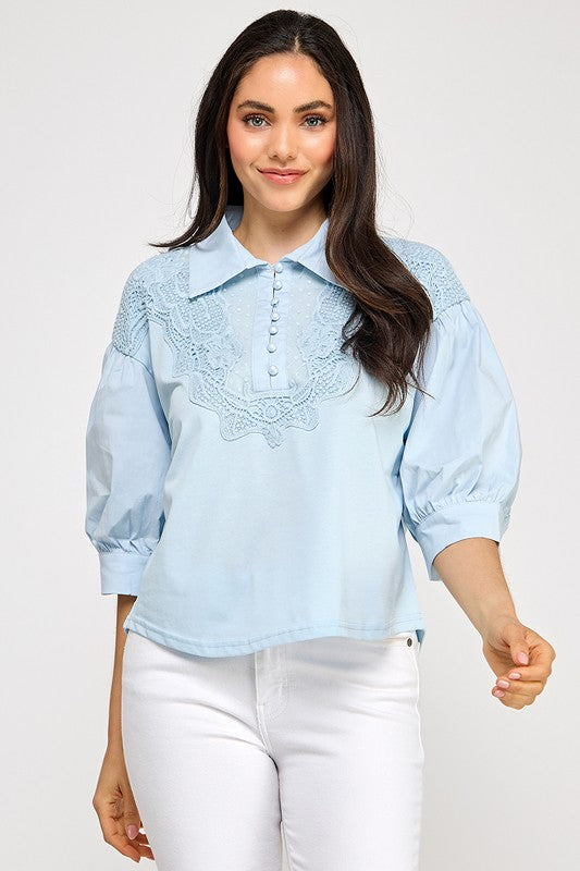 Blue Lace Trim Top