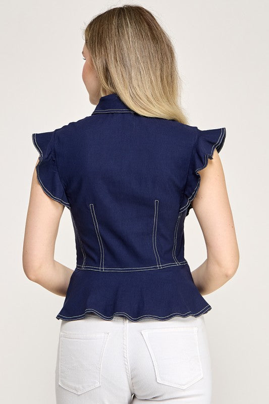 Navy Peplum Top