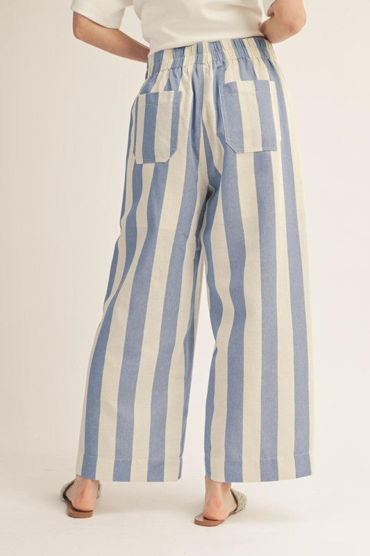 Blue High Waist Wide Leg Stripe Pants
