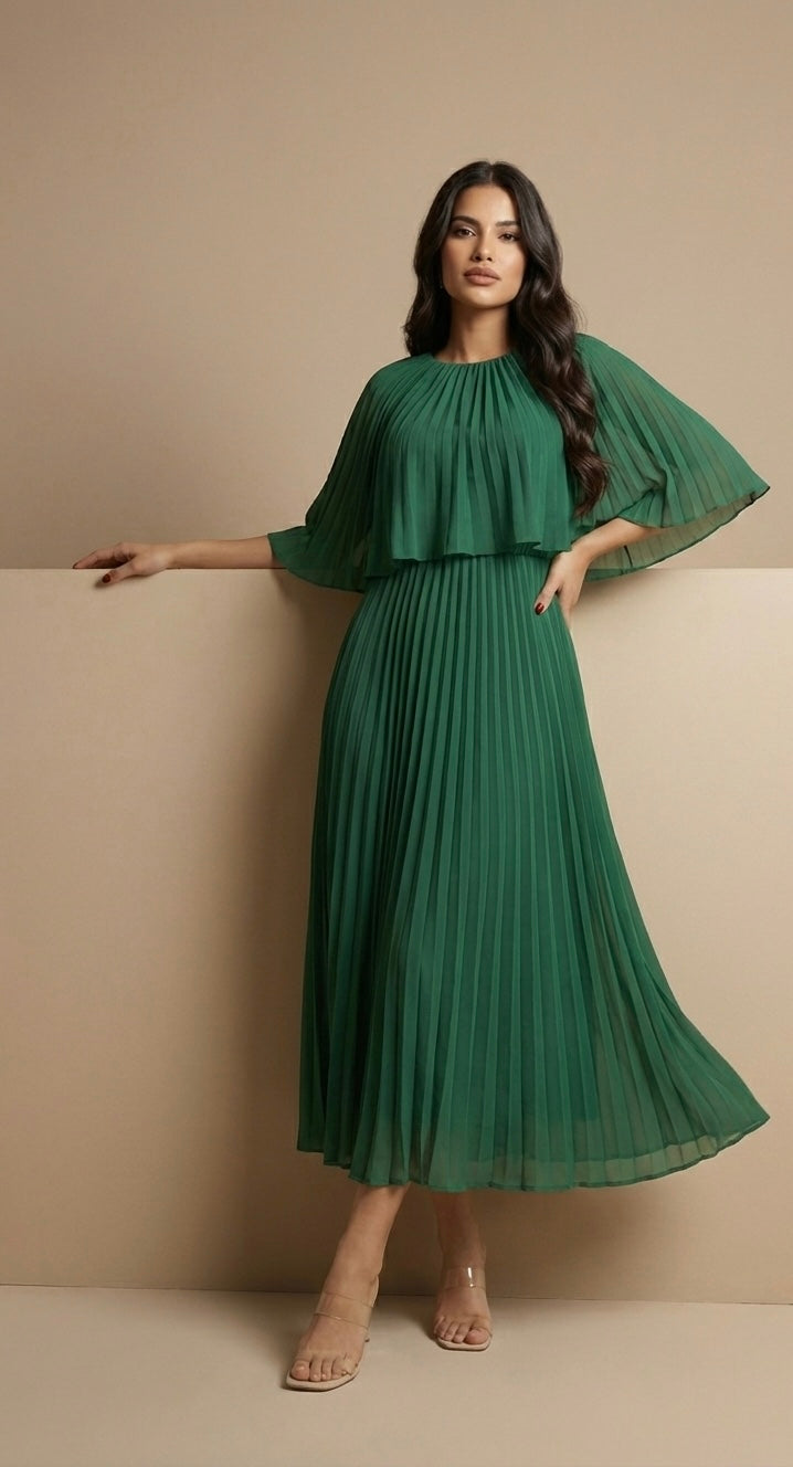 Green Cape Midi Dress