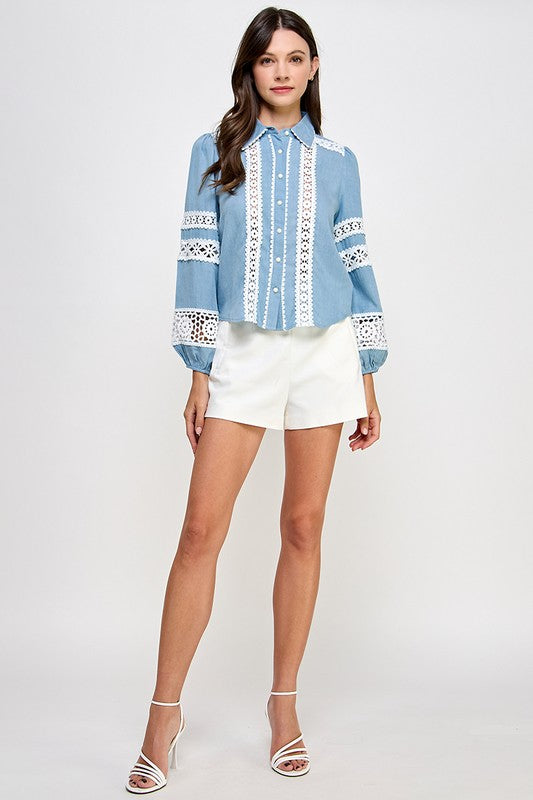 Lace Light Denim Shirt