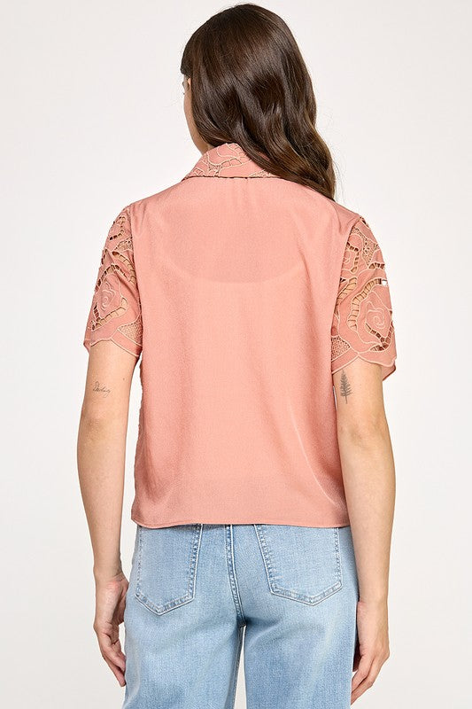 Coral Lace Detail Shirt