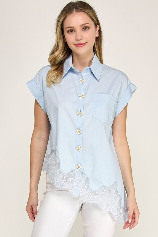 Pre-order June 15 Blue Lace Asymmetric Shirt