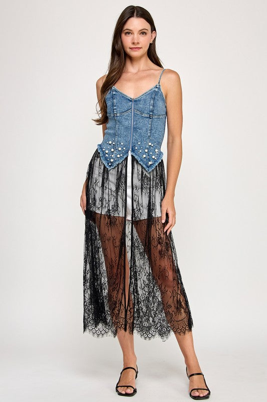 Black Lace Zippered Top