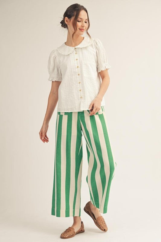 Green High Waist Wide Leg Stripe Pants