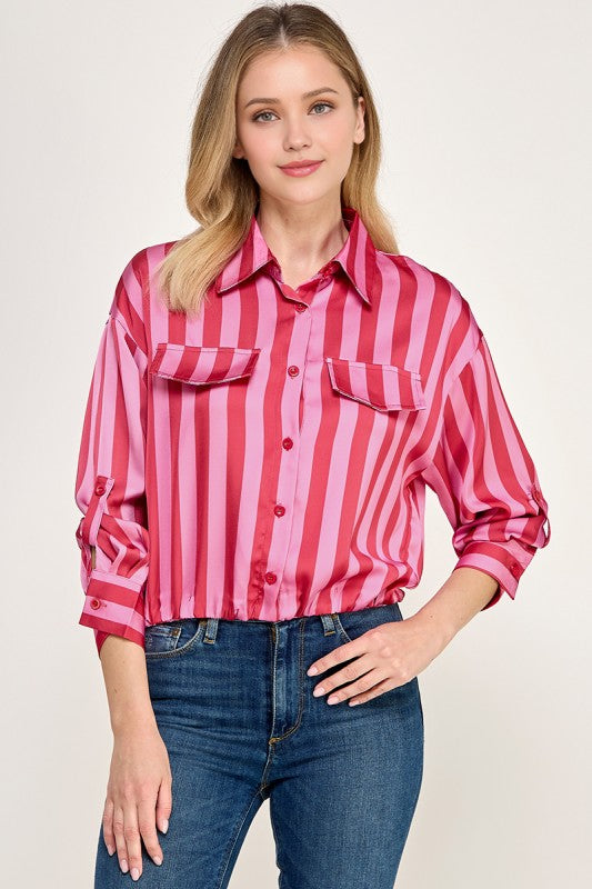 Pre-order Agosto 10 Red/Pink Waistband 3Q Sleeve Shirt