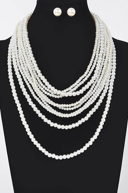 Pre-order June 15 Pearl Multi Layered Necklace &!Earring