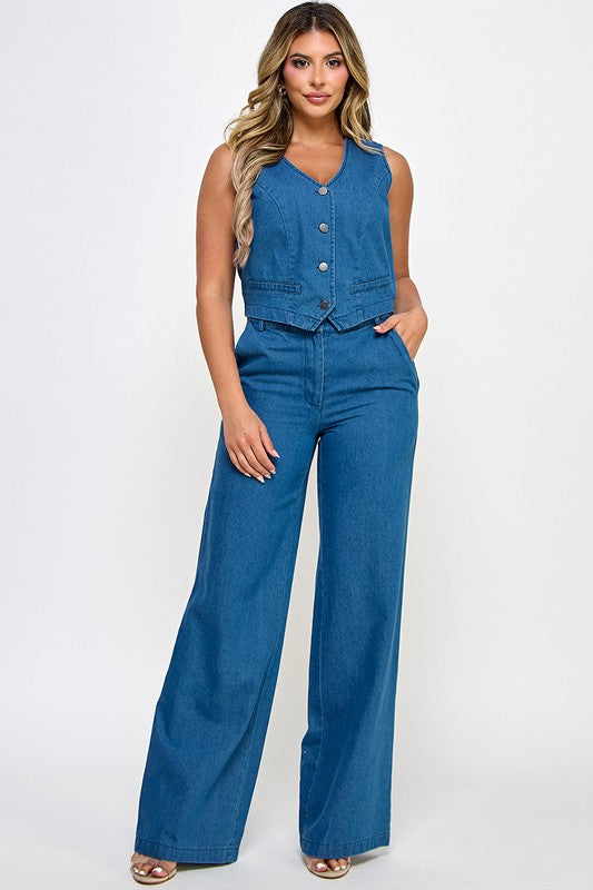 Corre peq, Favor de leer abajo! Wide Leg Dark Denim Pant & Vest Set