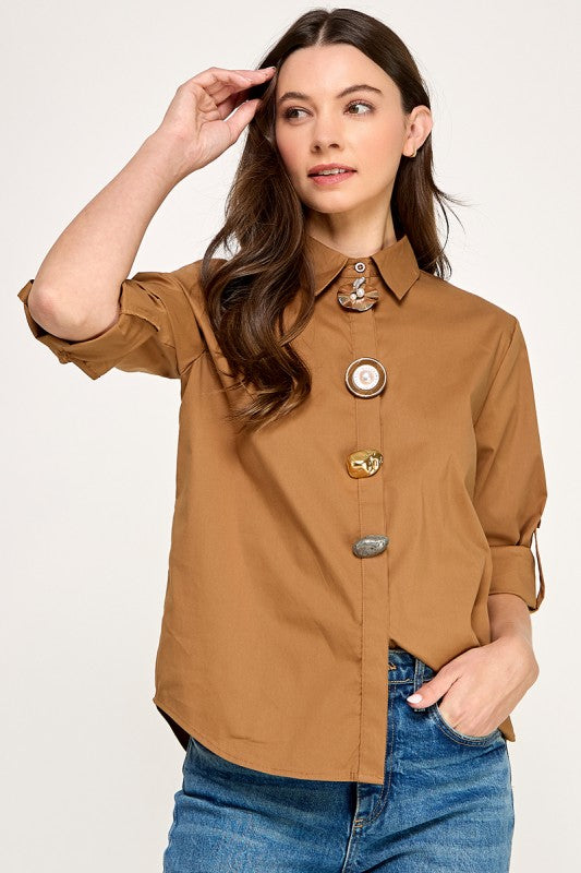 Taupe Big Bottons Shirt
