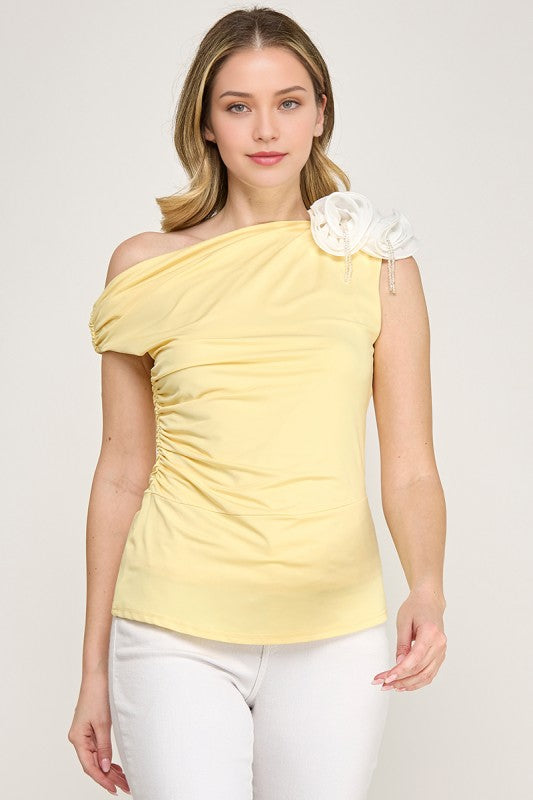 One Shoulder Yellow Top