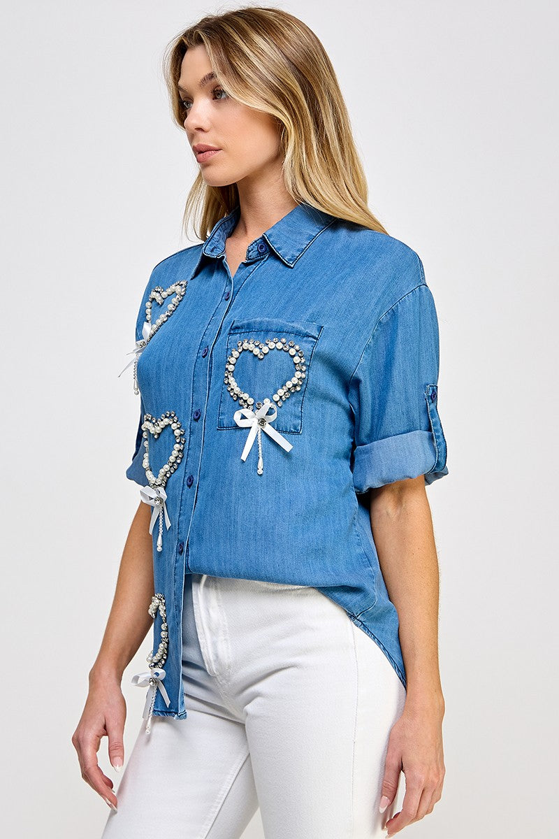 Dark Denim Hearts & Bow Shirt