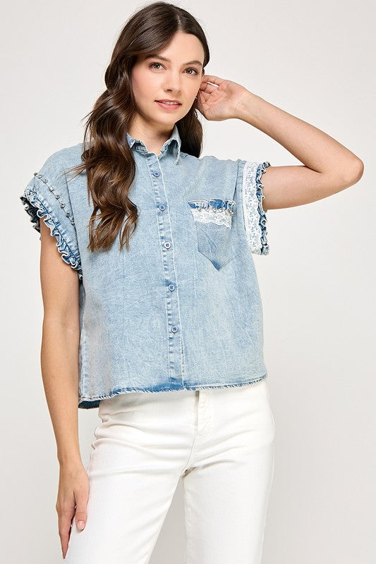 Light Denim Lace Detail Shirt