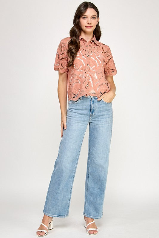 Coral Lace Detail Shirt