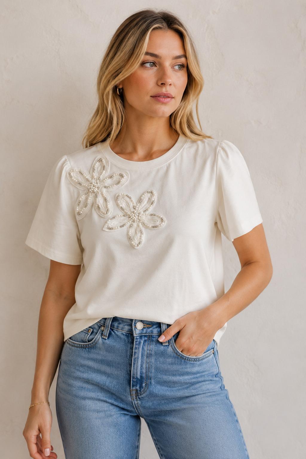 Ivory Embroidery T-Shirt