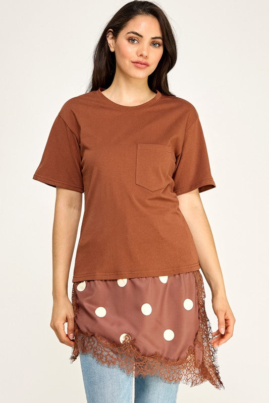 Pre-orden Mayo 18 Brown T-Shirt Satin Polka