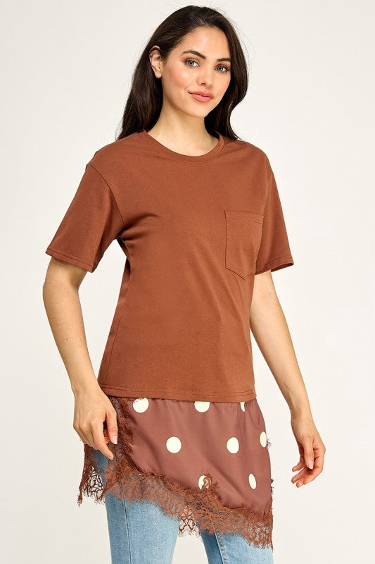 Brown T-Shirt Satin Polka