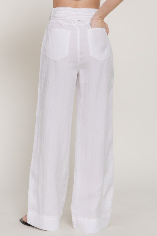 White Woven Wide Leg Pant (No Spandex)
