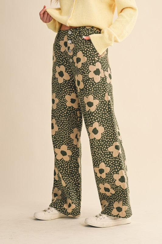 Pre-order Agosto 17 Olive High Waisted Floral Pant