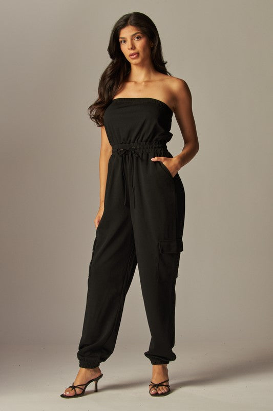 Black Cargo Jogger Jumpsuit