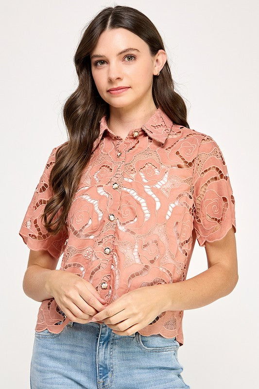 Coral Lace Detail Shirt