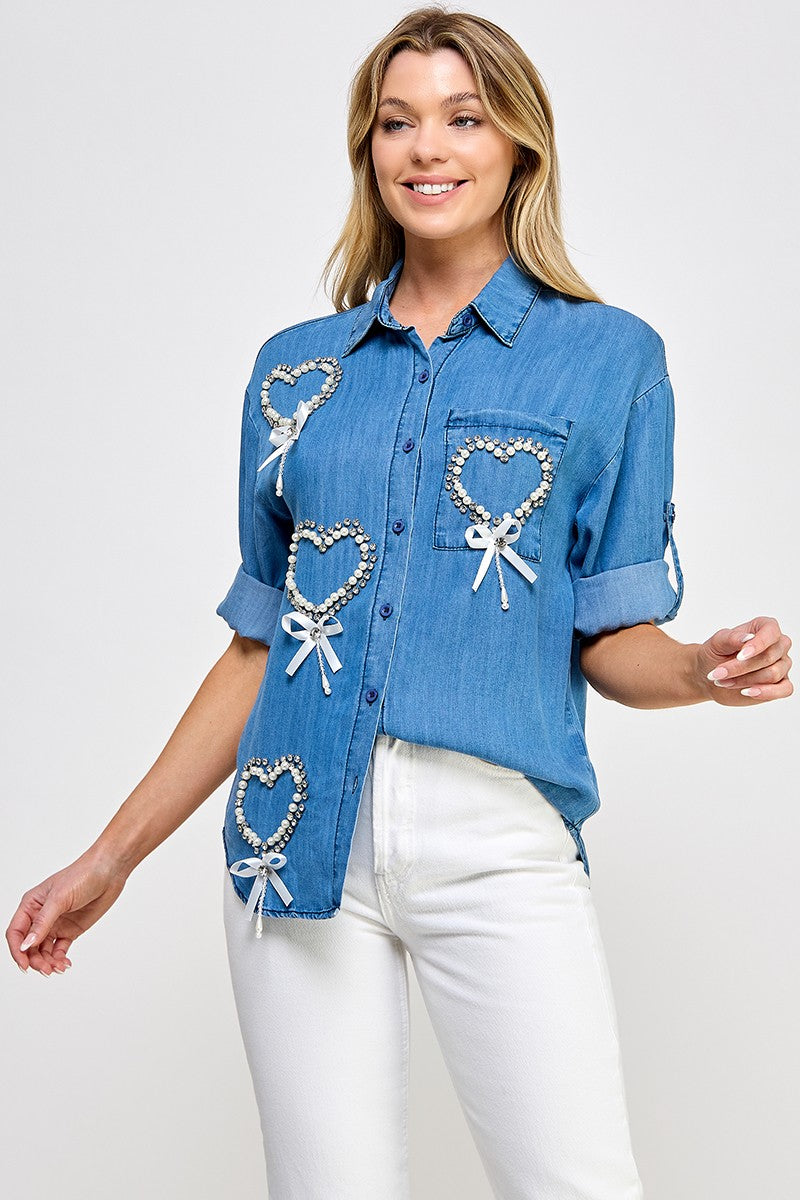 Dark Denim Hearts & Bow Shirt