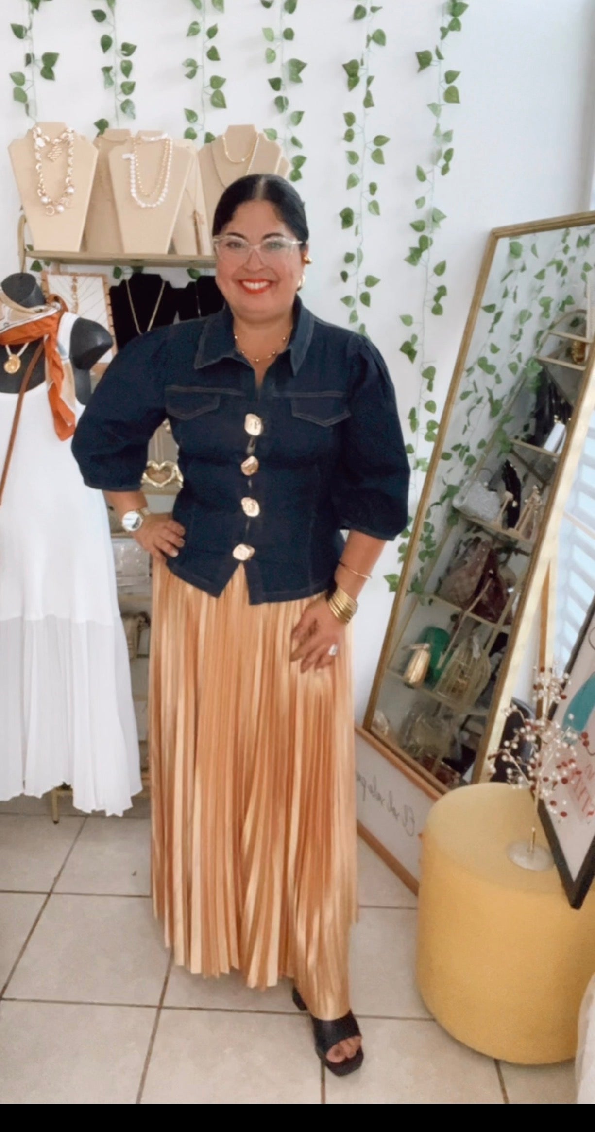 Gold Elastic waistband with belt Skirt