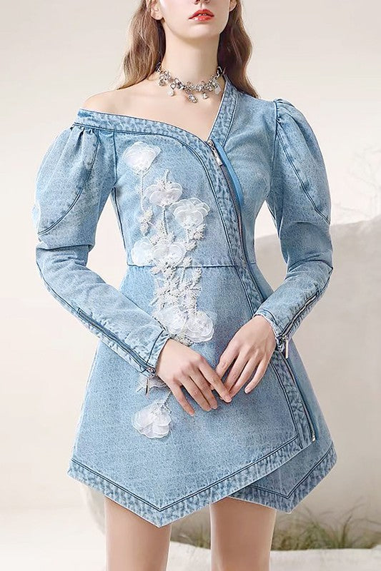 Embellished Denim Mini Dress Dark