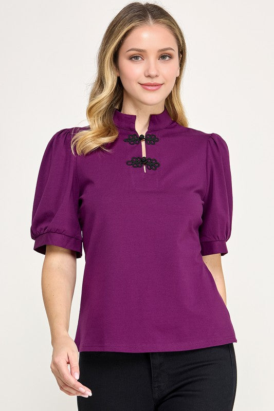 Pre-order Sept 21 Purple Puffed Sleeve Mandarin Top